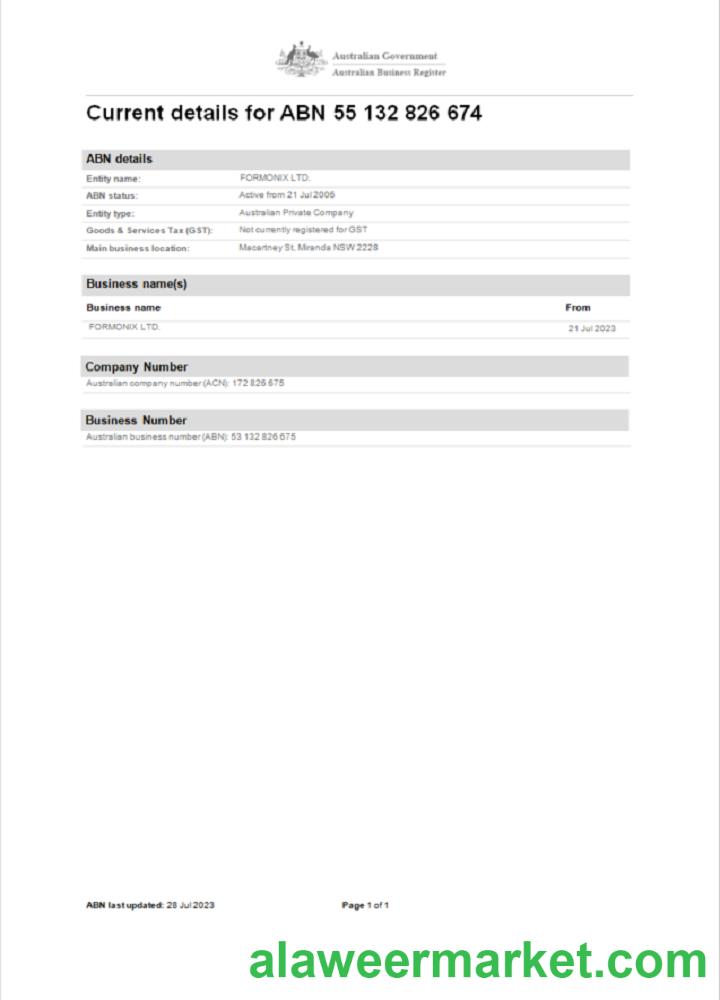 Australia business registration Word and PDF template scr